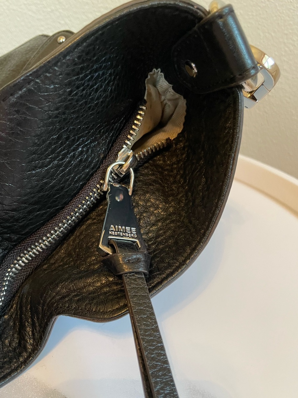 Aimee Kestenberg Black Genuine Leather Road Trip Satchel Bag Purse - Picture 5 of 16